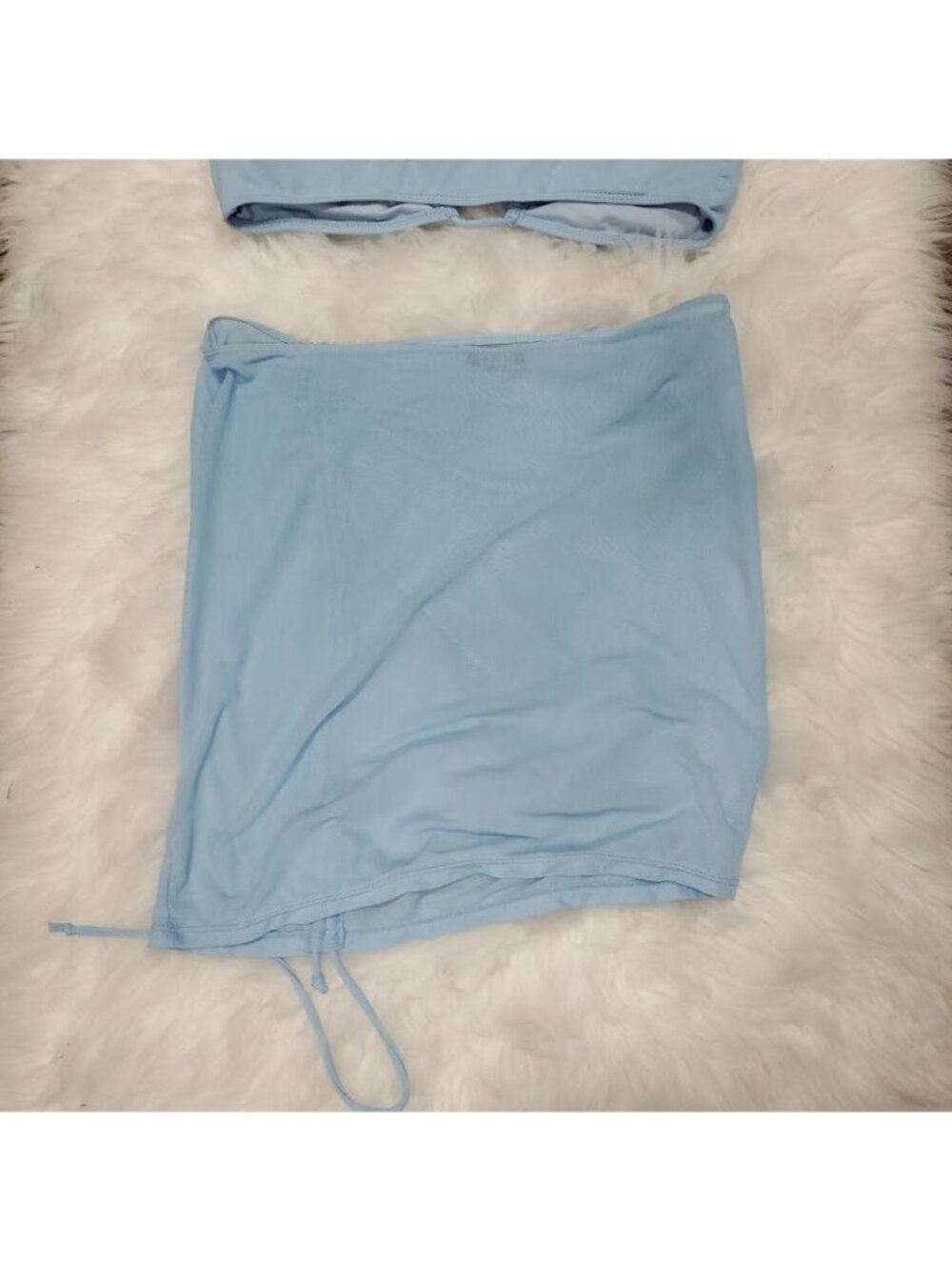 Icon Swim Light Blue Bikini Set With Ruched Cover Up Skirt & Halter Top Size S - Picture 11 of 13